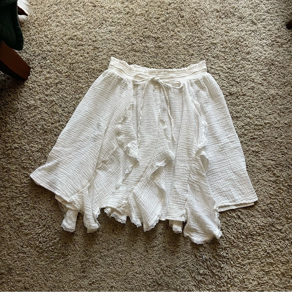 Anthropologie White Gauze Ruffle Circle Skirt with Drawstring